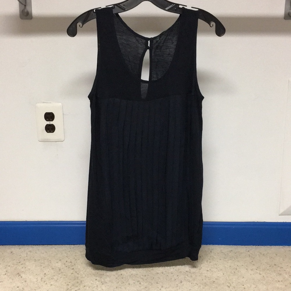 Navy Benetton Sheer Pleated Top - Size Small